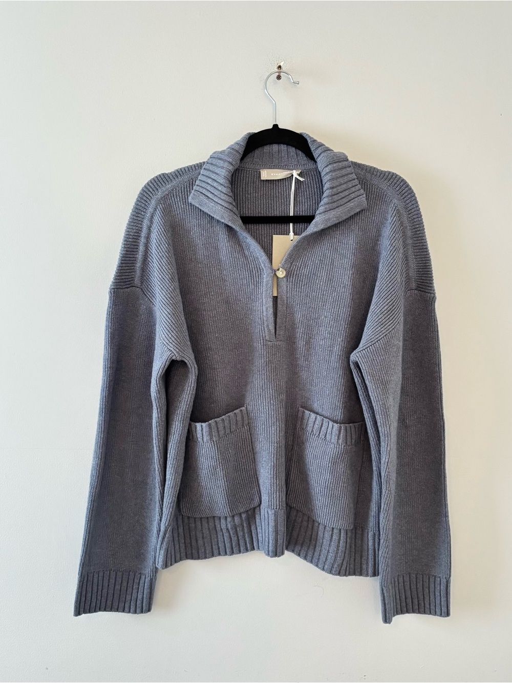 Everlane NWT Mariner Sweater Wool Pullover Chunky Knit Ribbed Trim Button-Front